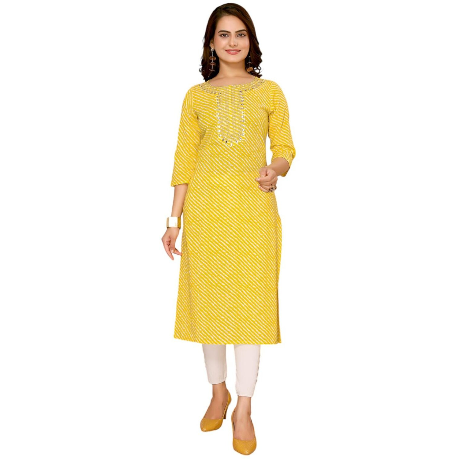 Rangita Yellow Cotton Embroidered Straight Kurta With Pant | Kurta Set For Women_Xl