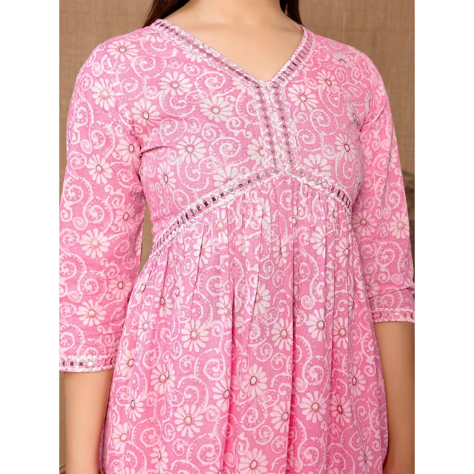 Rangita Pink Cotton Calf Length Embroidered Flared Kurti For Women | Kurta For Women_2Xl
