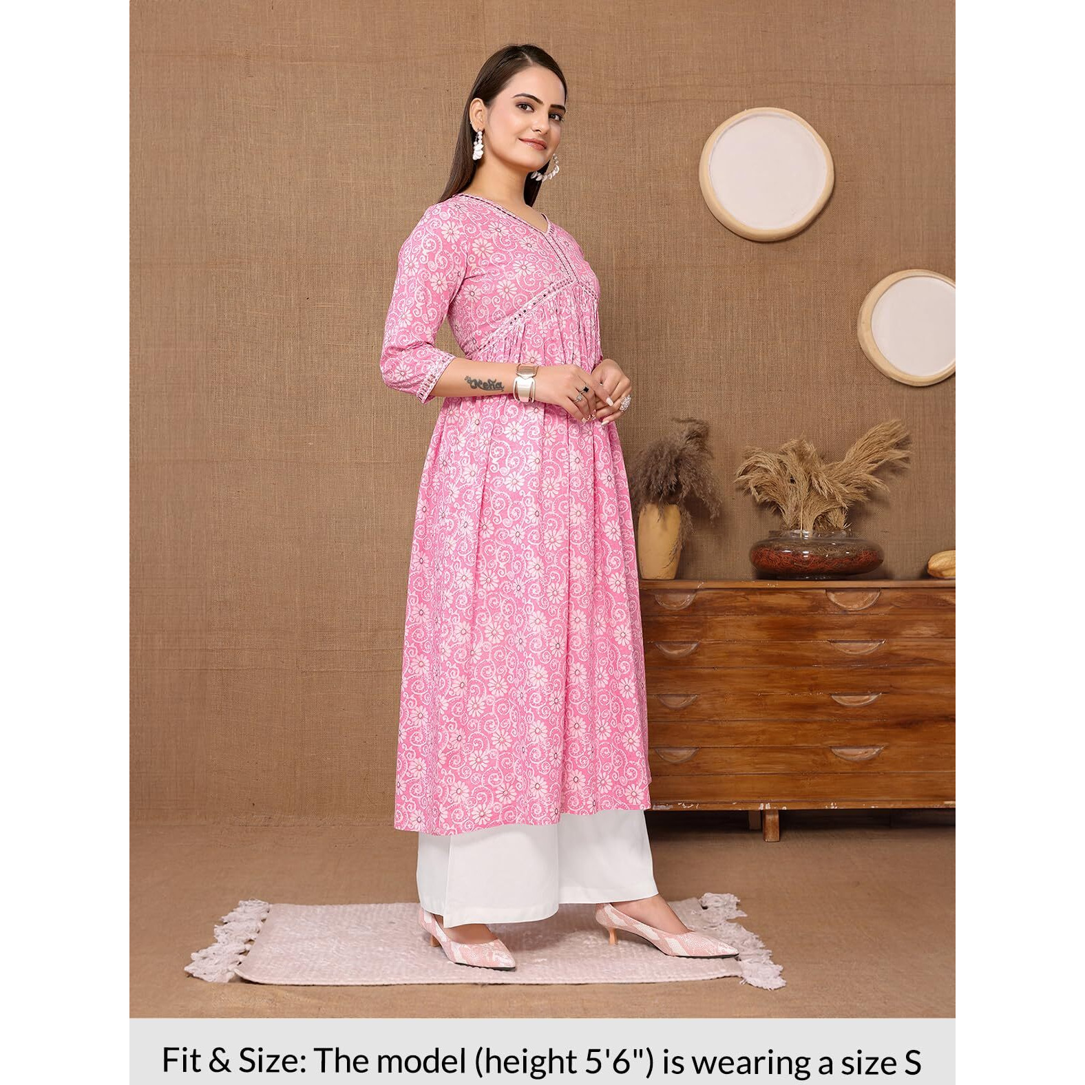 Rangita Pink Cotton Calf Length Embroidered Flared Kurti For Women | Kurta For Women_2Xl