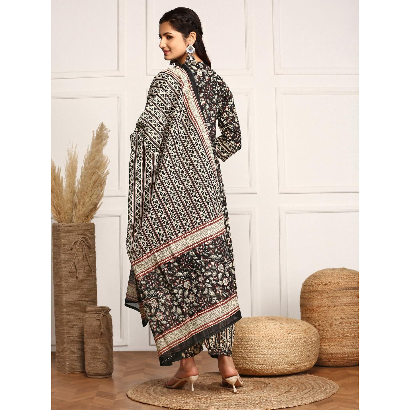 Ishin Kalamkari Embellished Cotton Kurta With Afghani Pants & Flowy Mulmul Dupatta | Kurta Set For Women | Kurta With Trousers And Dupatta