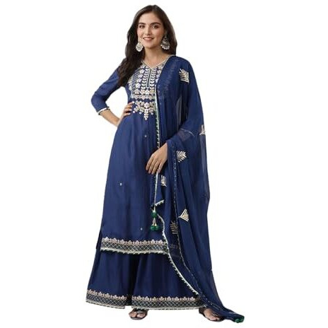 Ishin Gotta Patti Detail Straight Kurta With Sharara And Dupatta