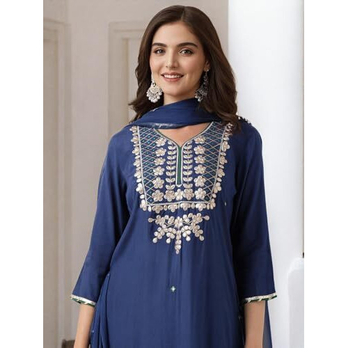 Ishin Gotta Patti Detail Straight Kurta With Sharara And Dupatta