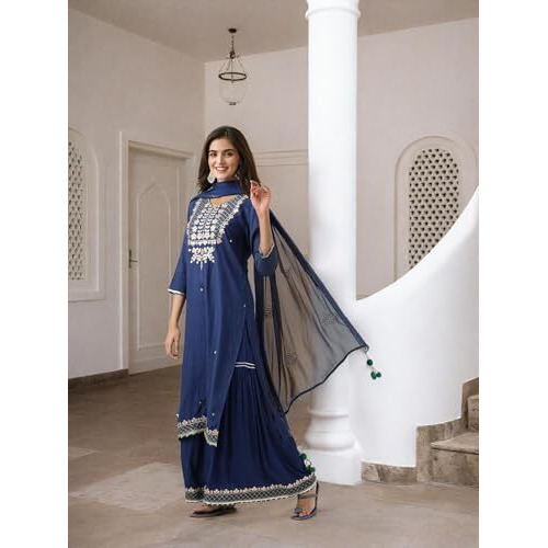 Ishin Gotta Patti Detail Straight Kurta With Sharara And Dupatta