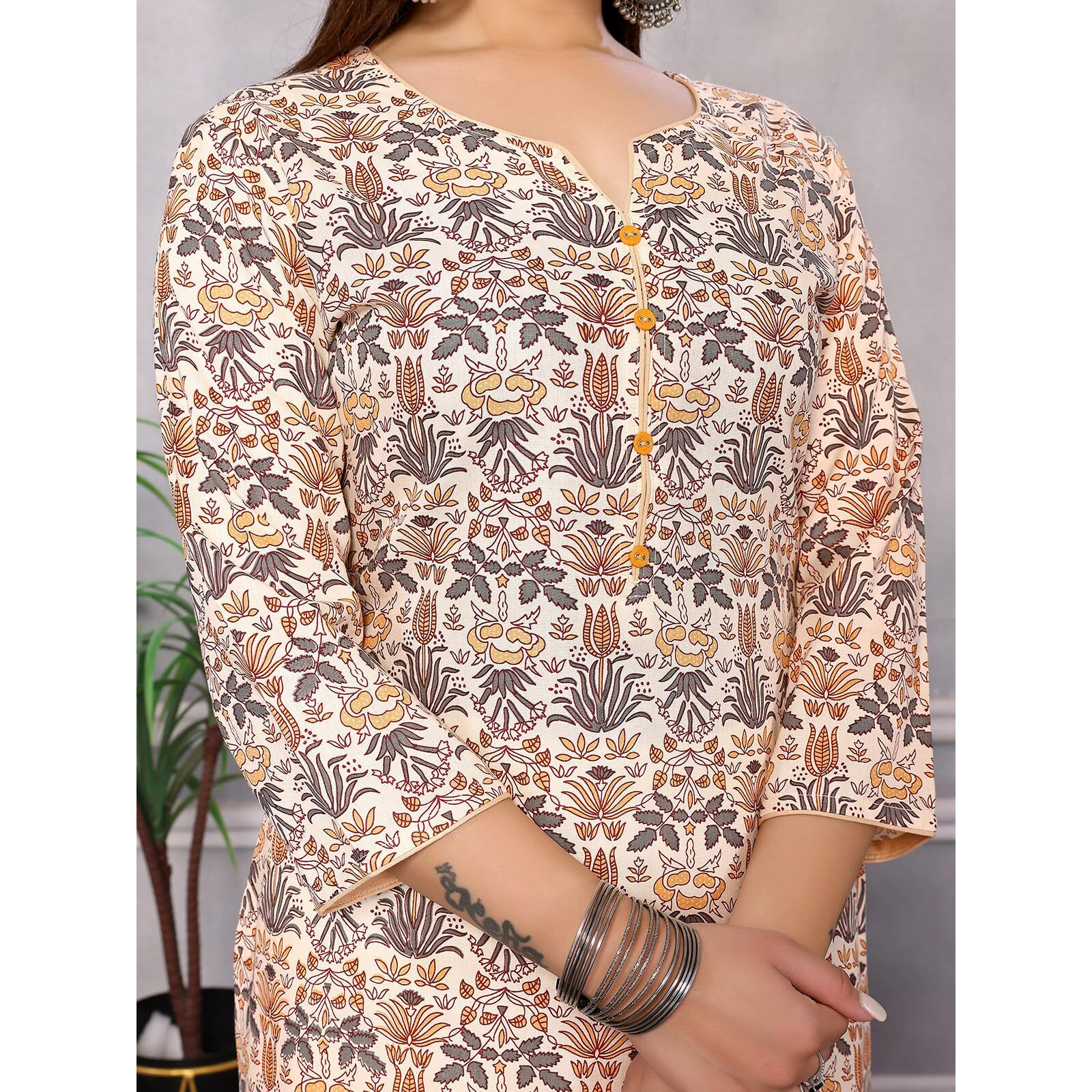 Rangita Cream Rayon Knee Length Printed Straight Kurti For Women | Kurta For Women_S