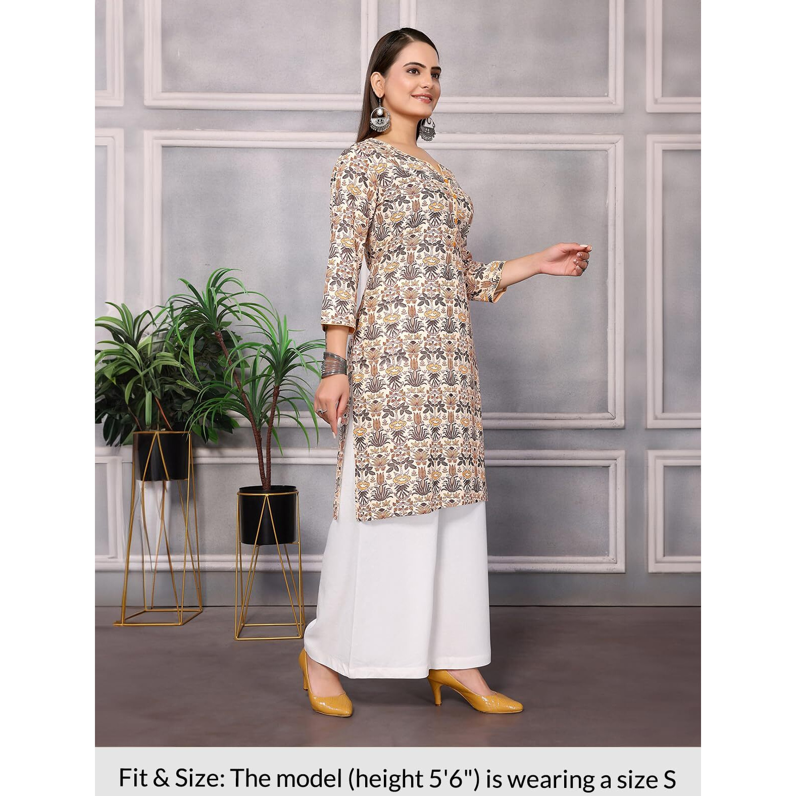 Rangita Cream Rayon Knee Length Printed Straight Kurti For Women | Kurta For Women_S