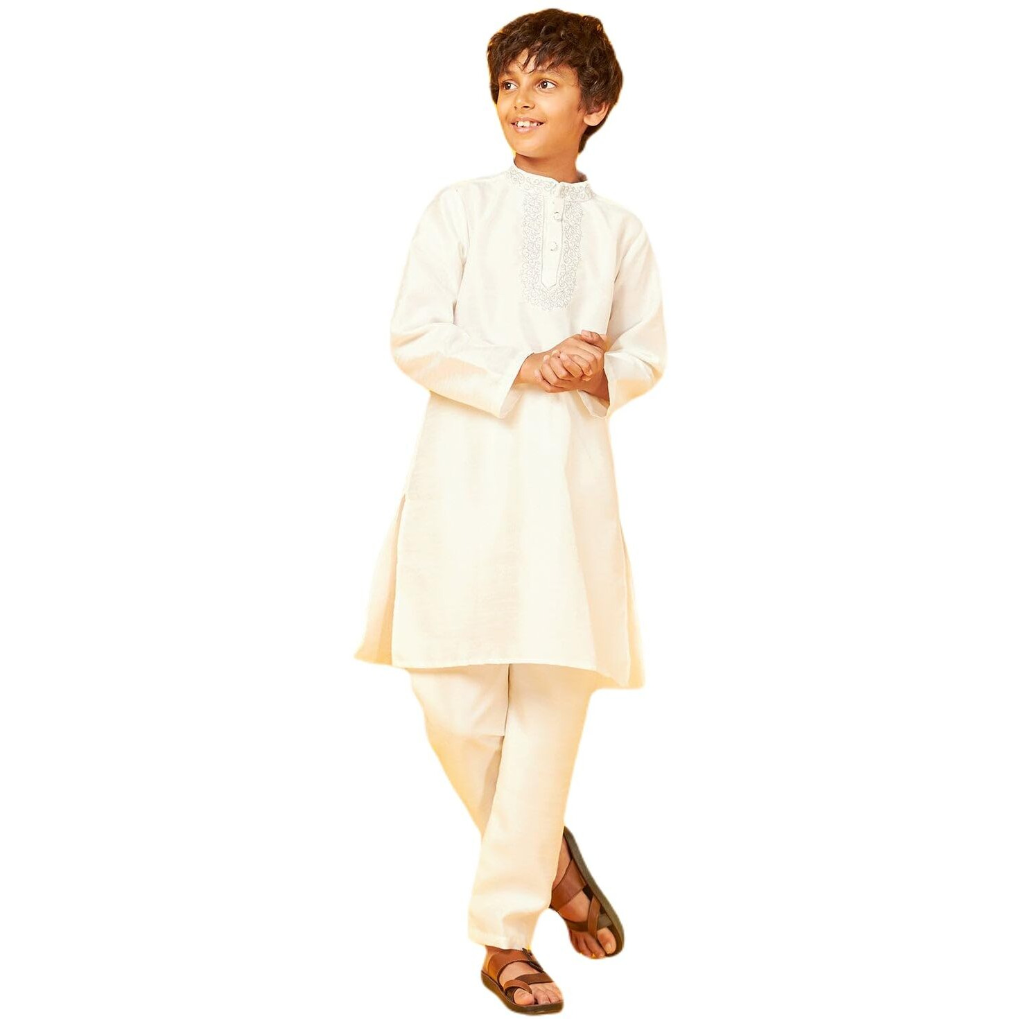 Bon Organik White Silk Kurta With Pajama Set For Boy