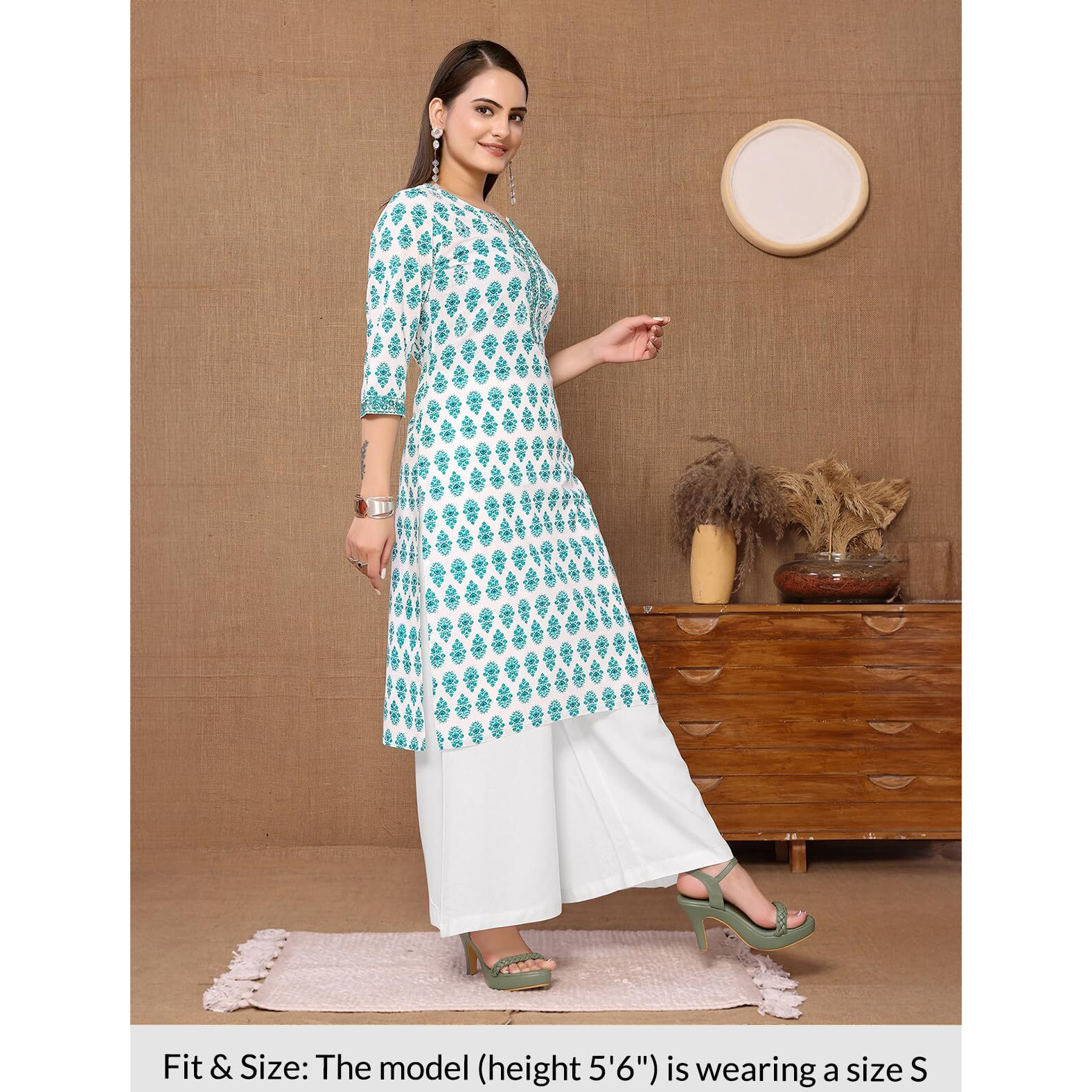 Rangita Turquoise Cotton Knee Length Embroidered Straight Kurti For Women | Kurta For Women_L