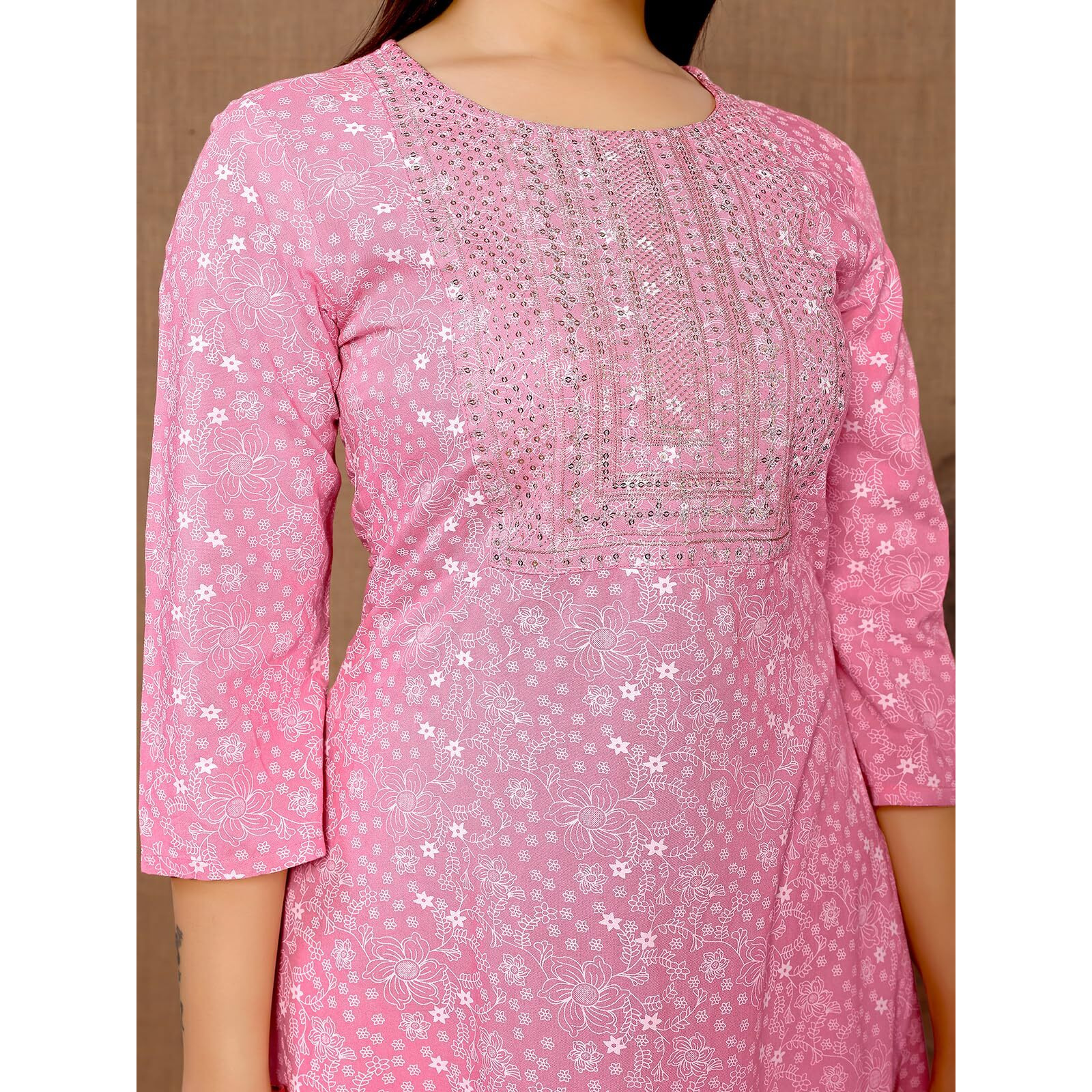 Rangita Pink Rayon Calf Length Embroidered A-Line Kurti For Women | Kurta For Women_S
