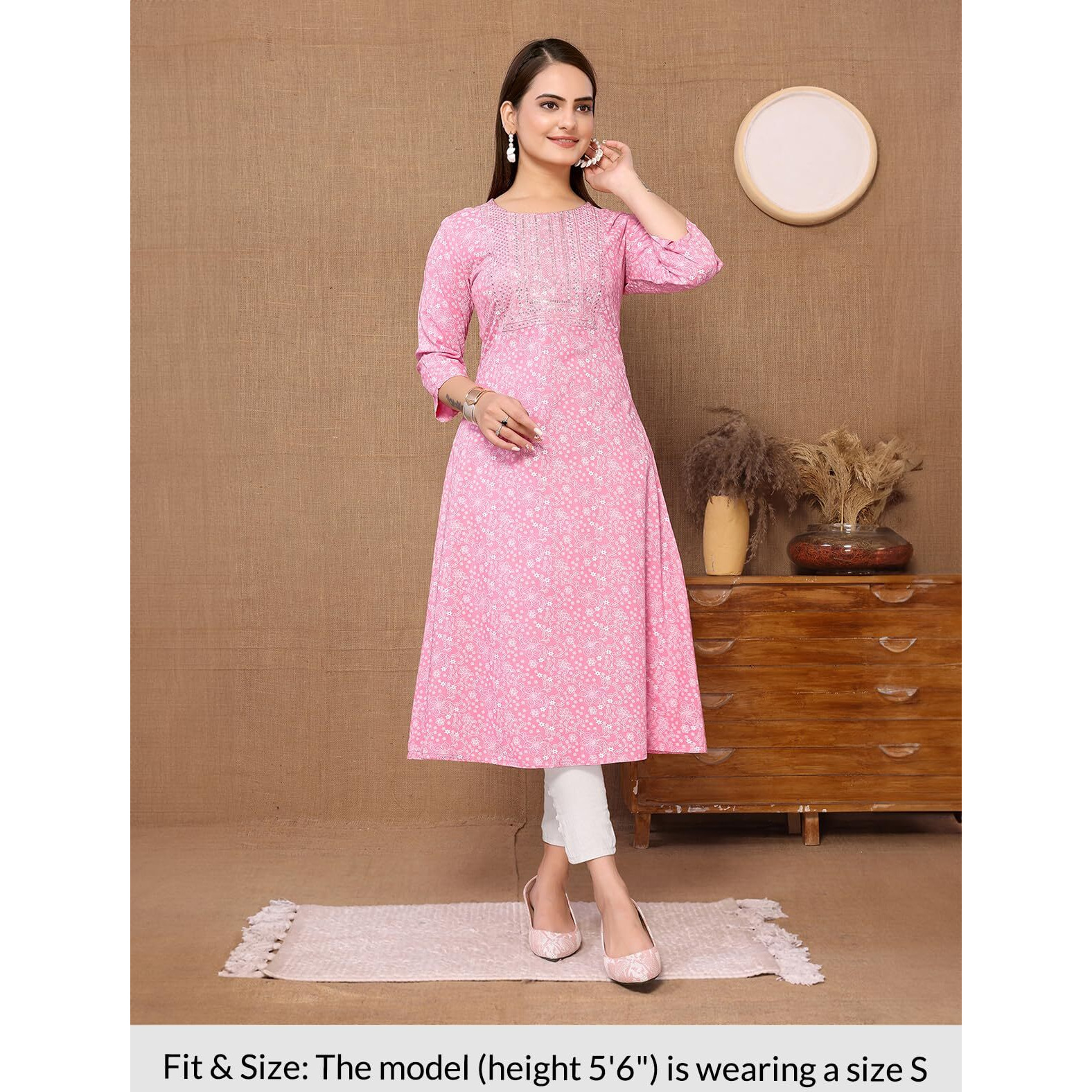 Rangita Pink Rayon Calf Length Embroidered A-Line Kurti For Women | Kurta For Women_M