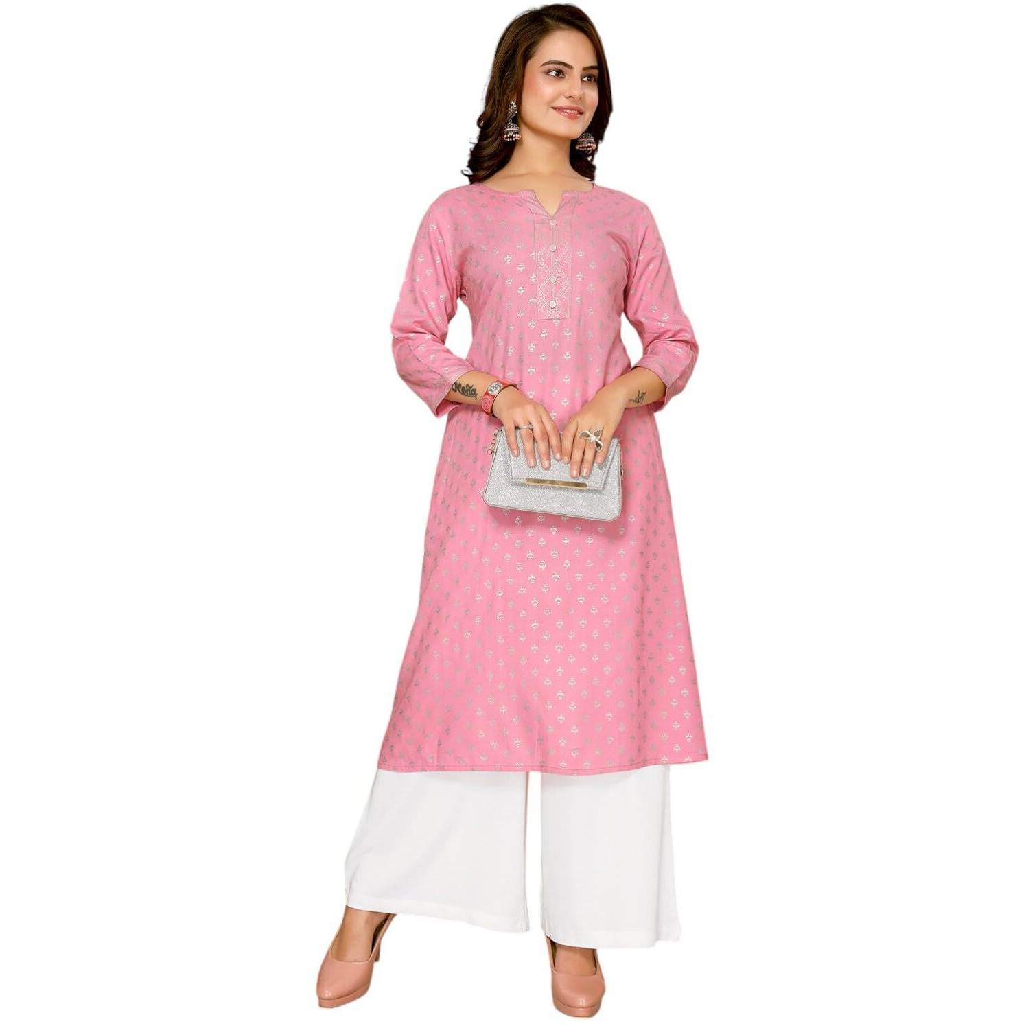 Rangita Women's Regular Fit Kurta (674757241495_Pink M)