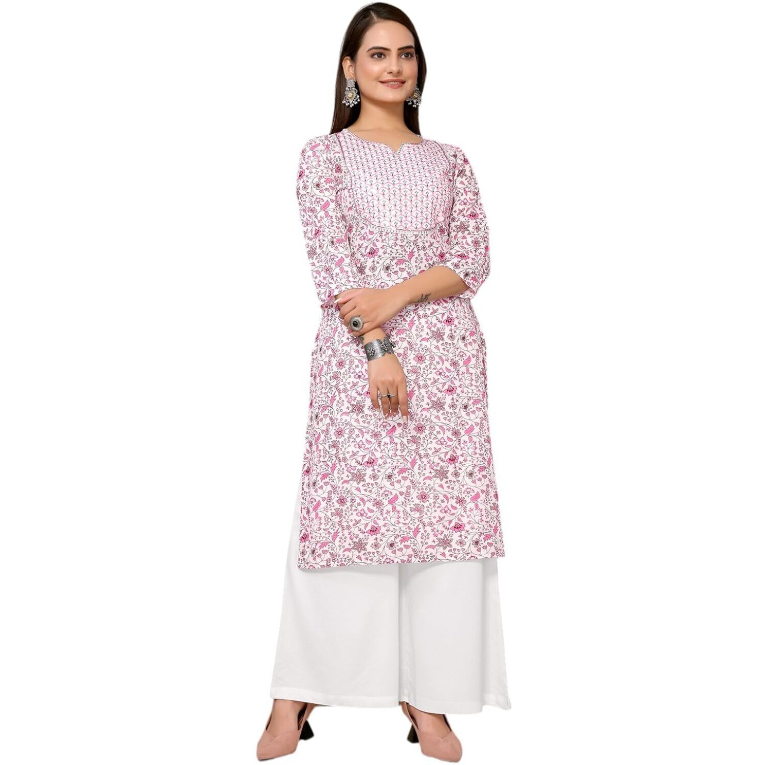 Rangita Pink Rayon Knee Length Embroidered Straight Kurti For Women | Kurta For Women_Xl