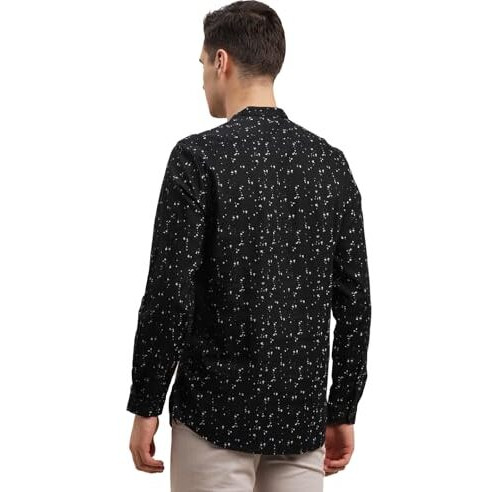Turtle Men 100% Cotton Printed Kurta Black Casual Shirt