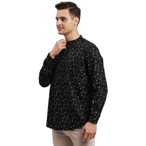 Turtle Men 100% Cotton Printed Kurta Black Casual Shirt
