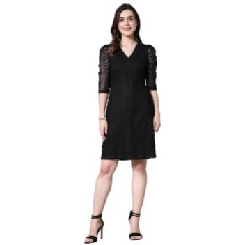 Style Quotient Women Smart Casual Black Overlap Lace Dress