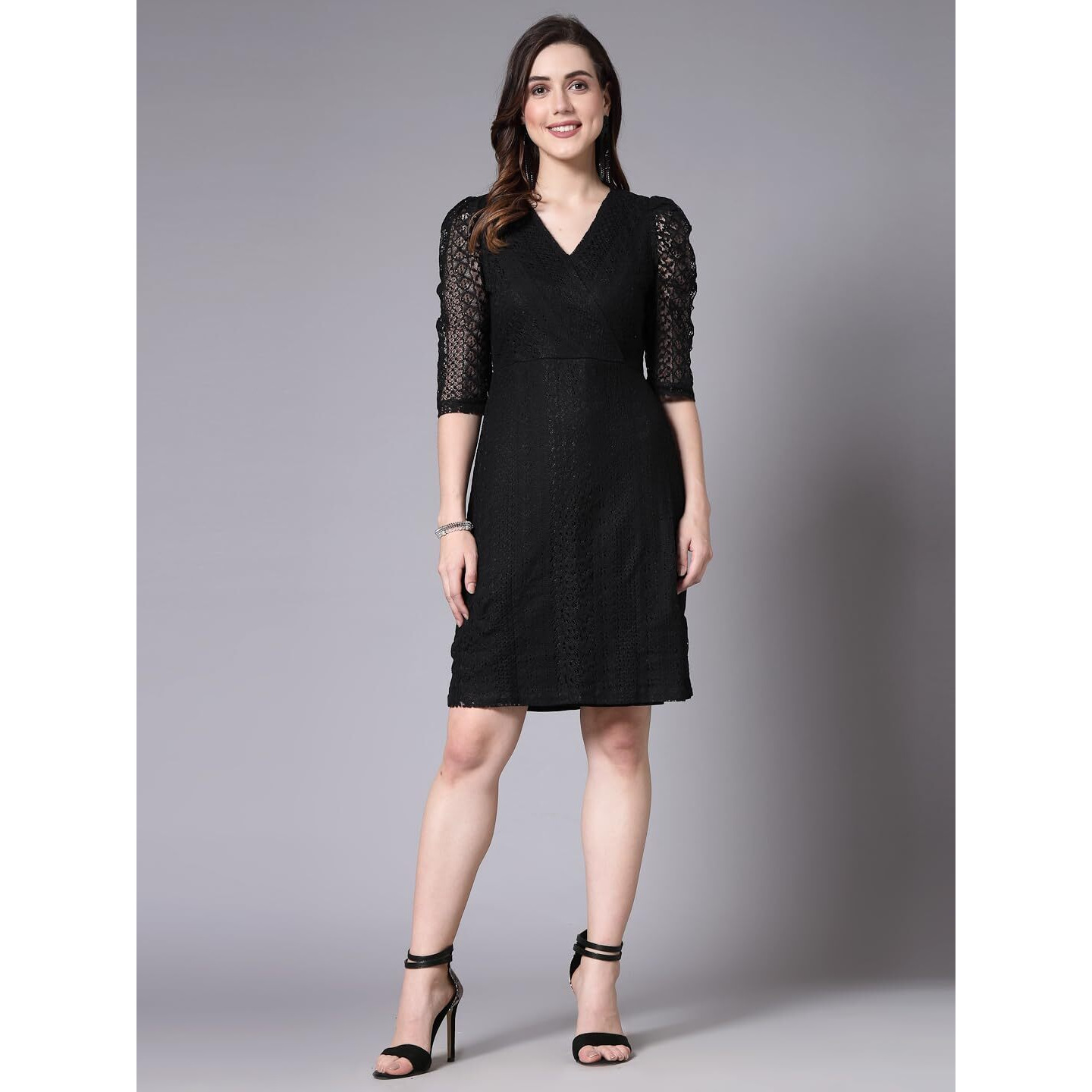 Style Quotient Women Smart Casual Black Overlap Lace Dress