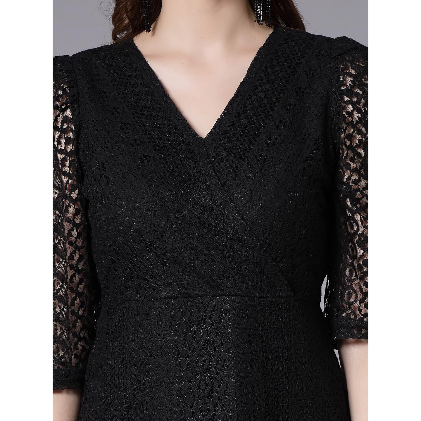 Style Quotient Women Smart Casual Black Overlap Lace Dress