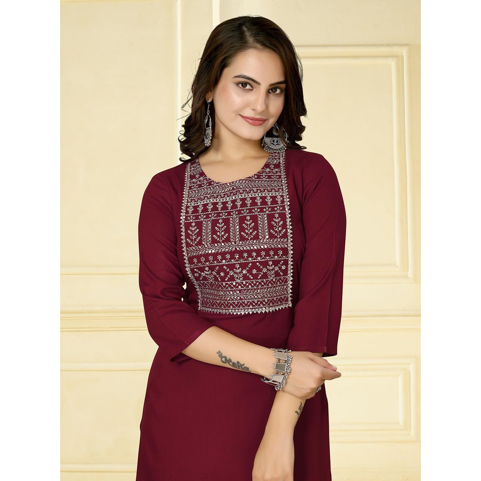 Rangita Maroon Rayon Calf Length Embroidered Straight Kurti For Women | Kurta For Women_3Xl