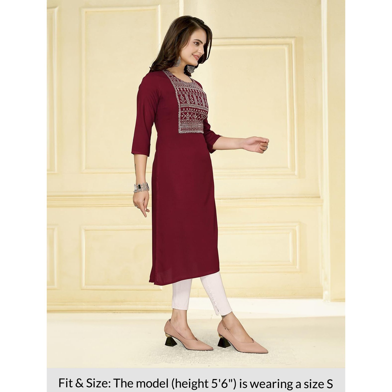 Rangita Maroon Rayon Calf Length Embroidered Straight Kurti For Women | Kurta For Women_3Xl