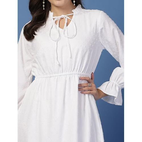 Style Quotient Women Swiss Dot White Fit And Flare Dress