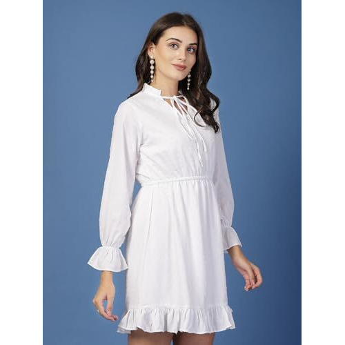 Style Quotient Women Swiss Dot White Fit And Flare Dress