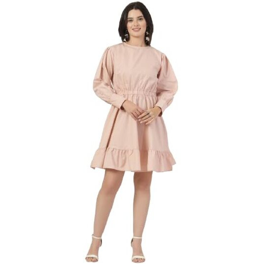 Style Quotient Women Solid Nude Regular Fit Smart Casual Polycotton Dress