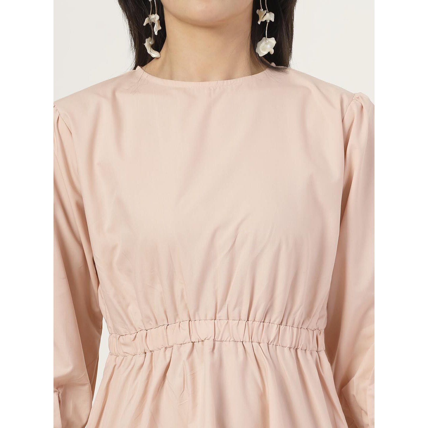 Style Quotient Women Solid Nude Regular Fit Smart Casual Polycotton Dress