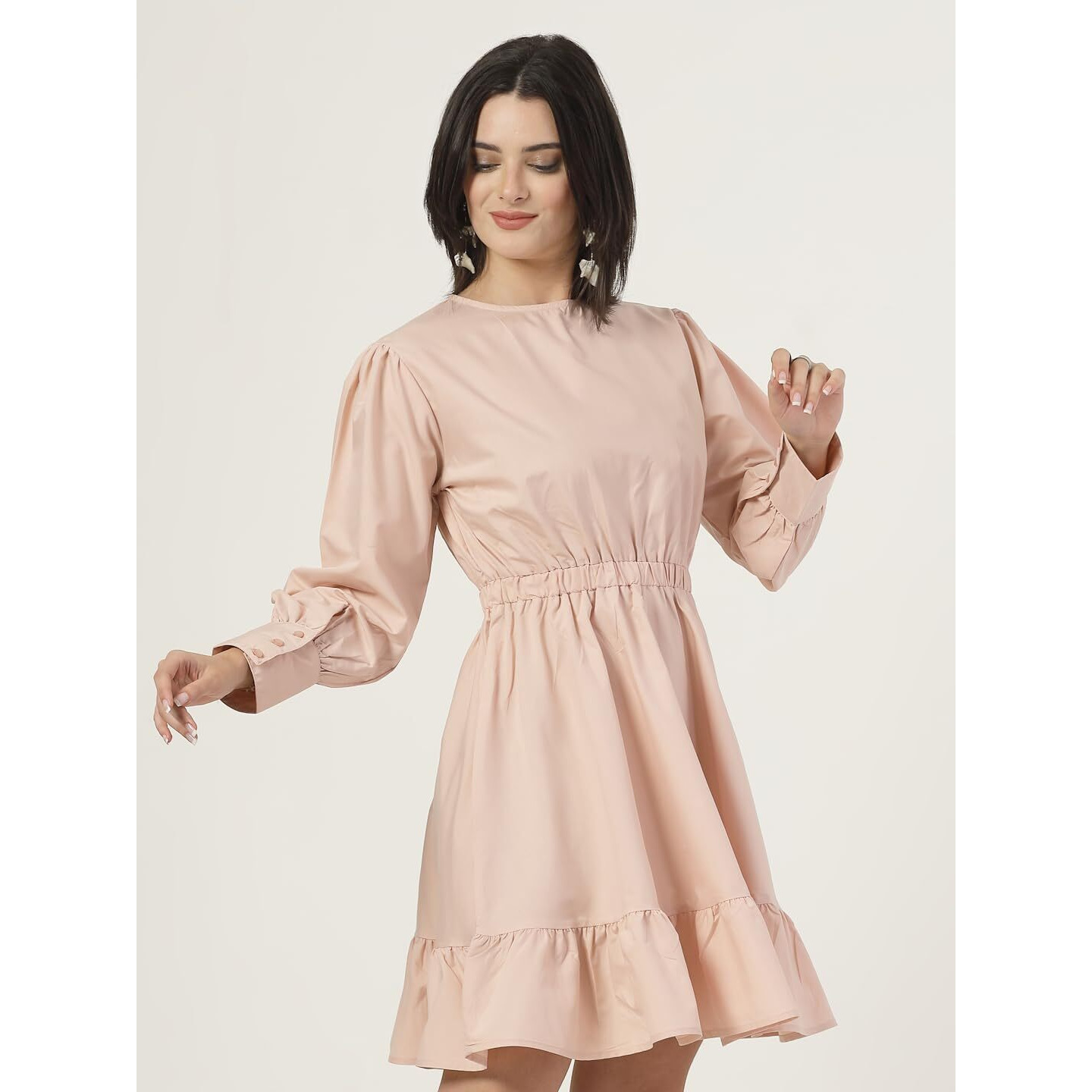 Style Quotient Women Solid Nude Regular Fit Smart Casual Polycotton Dress