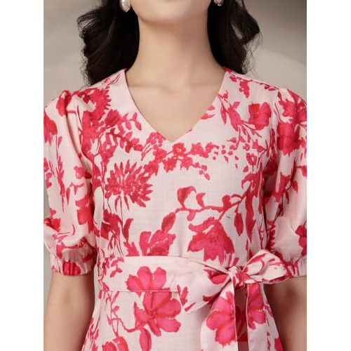 Style Quotient Women Fusia Flroal Print Dress Fuchsia