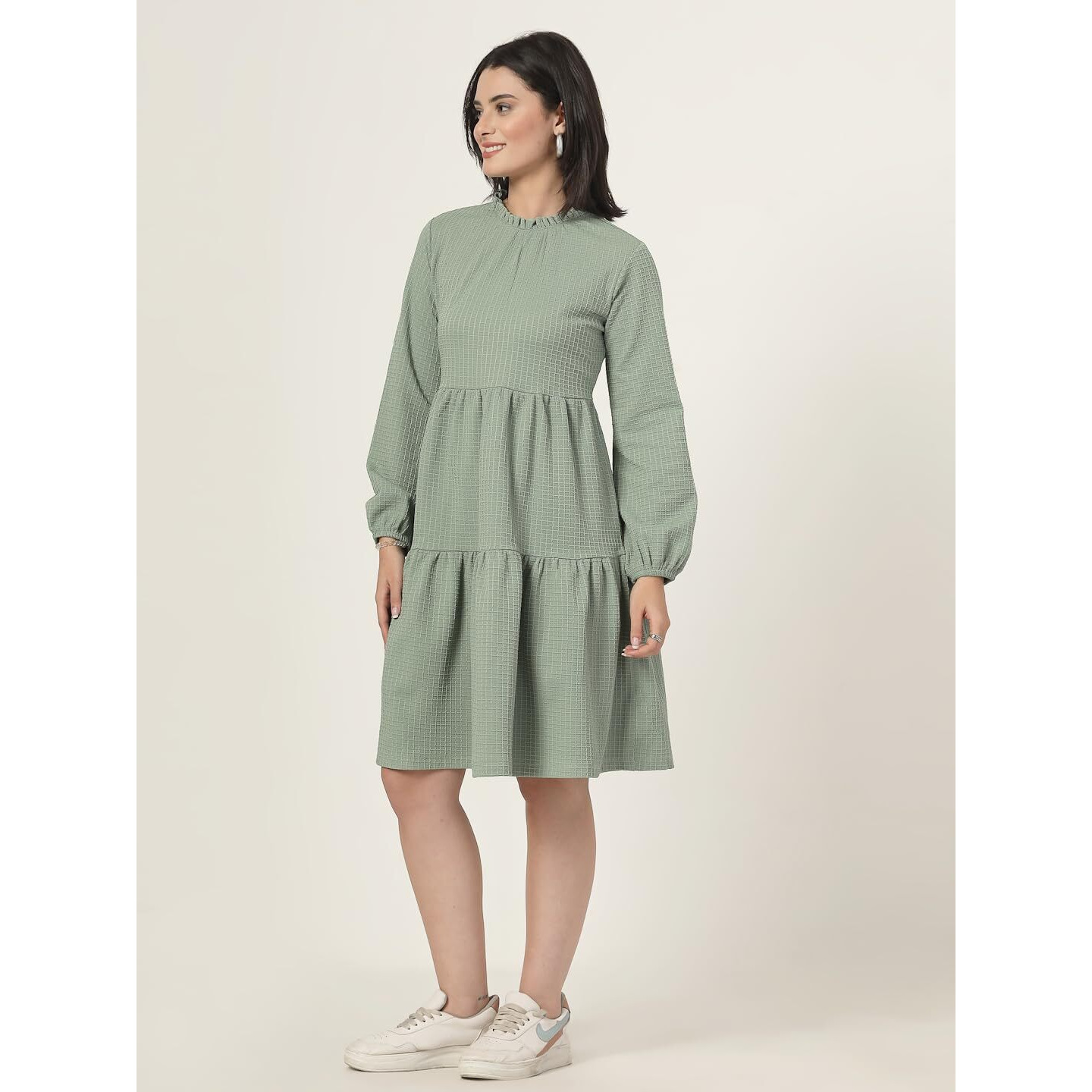 Style Quotient Women Green Waffle Checks Knit Dress