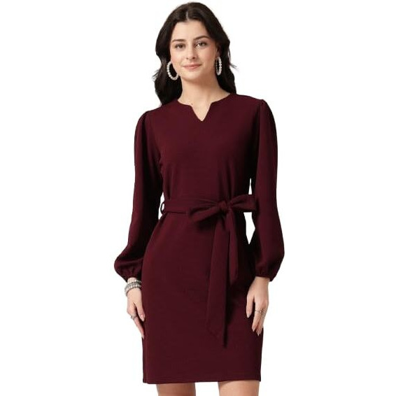 Style Quotient Women Maroon Knit Dress