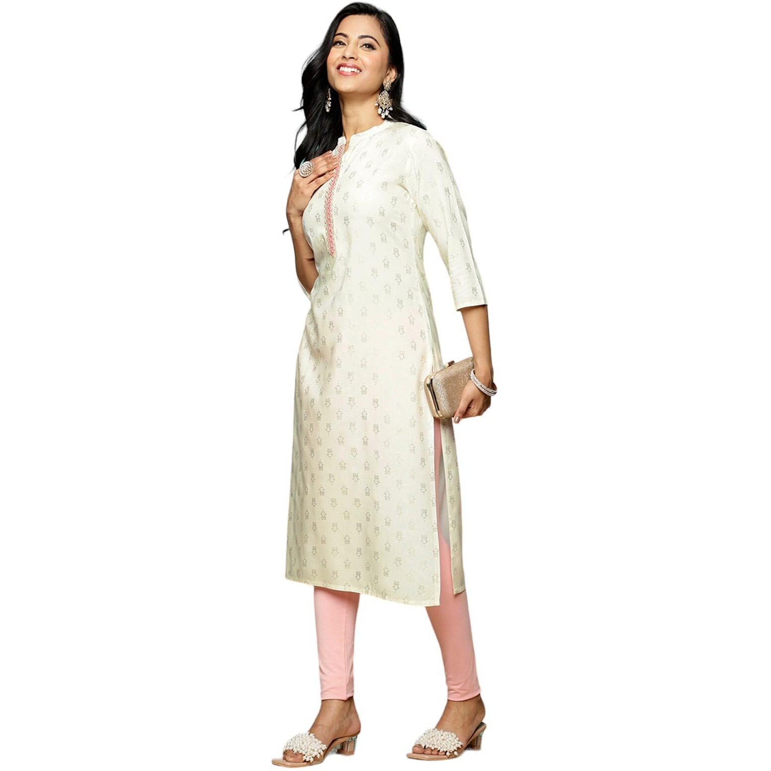 Rangita Off White Rayon Calf Length Embroidered Straight Kurti For Women | Kurta For Women_M