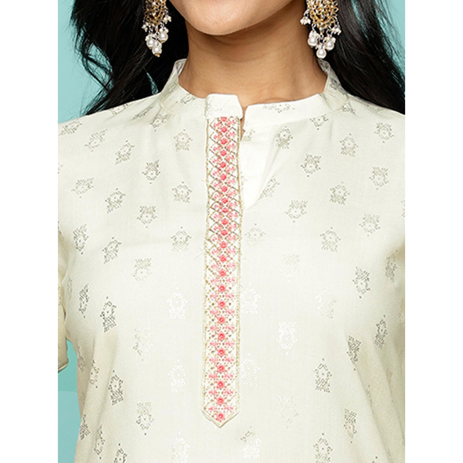 Rangita Off White Rayon Calf Length Embroidered Straight Kurti For Women | Kurta For Women_M