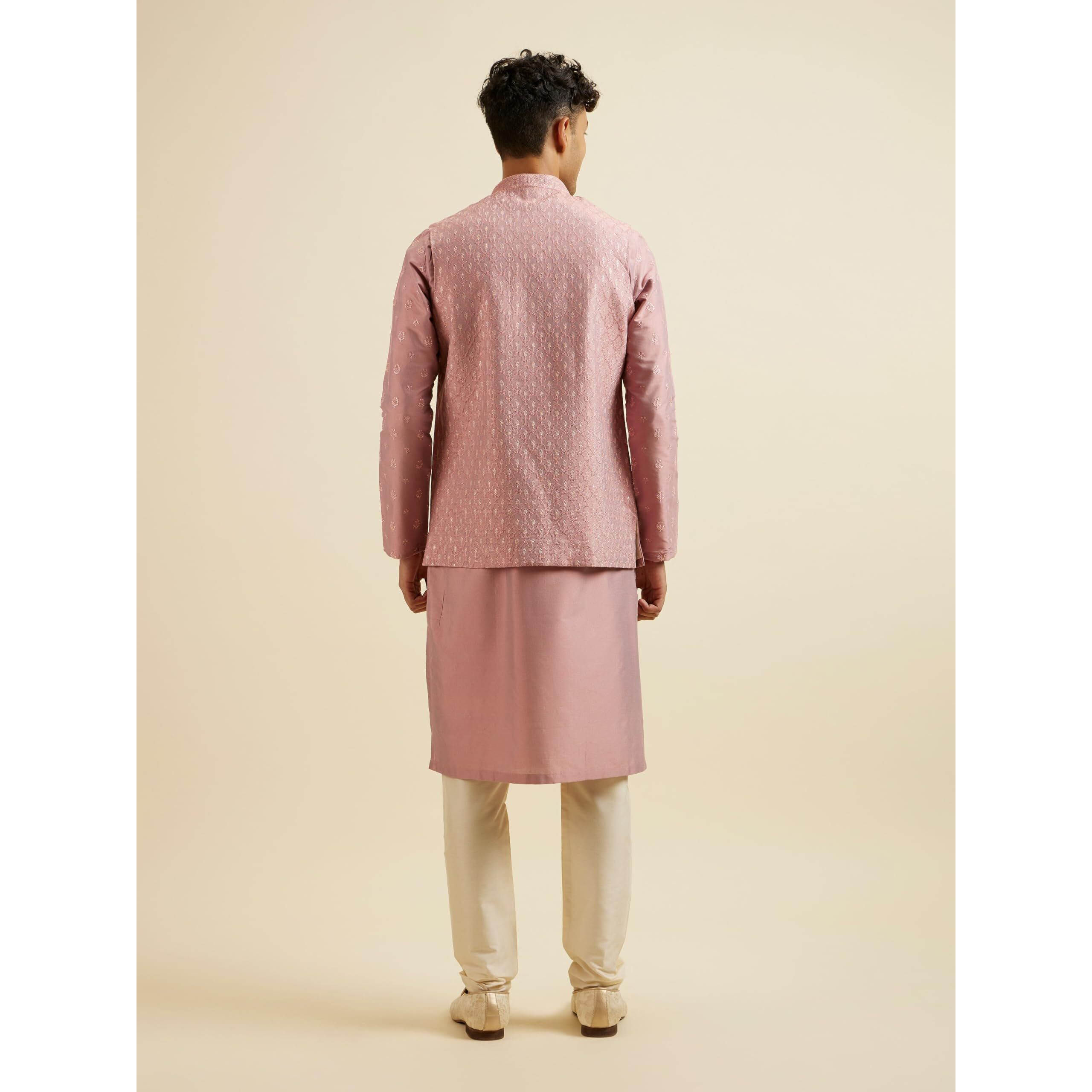 Manyavar Men's Viscose Blend Embroidered|Sequins Jacket Set (Pink,Xxl)