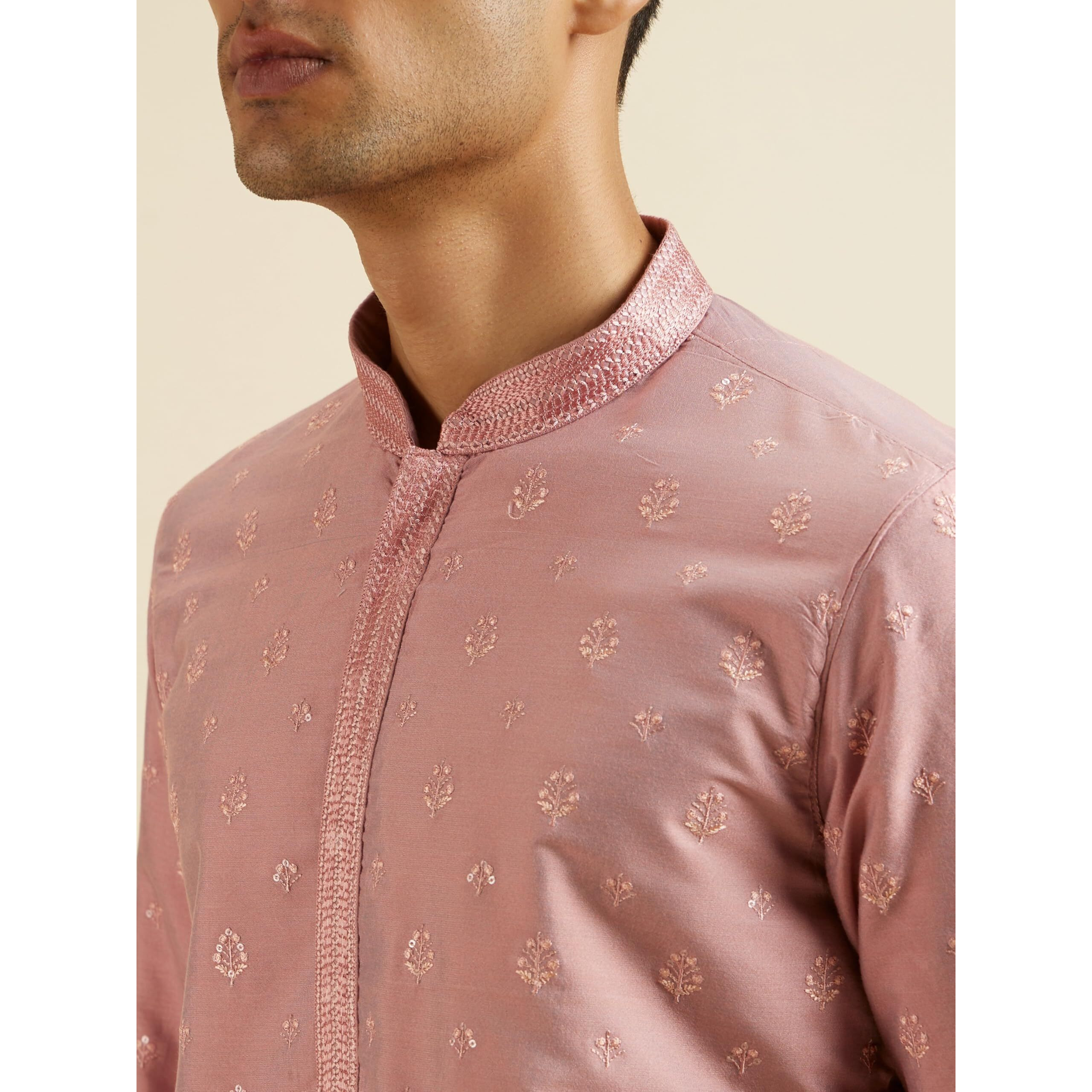 Manyavar Men's Viscose Blend Embroidered|Sequins Jacket Set (Pink,Xxl)
