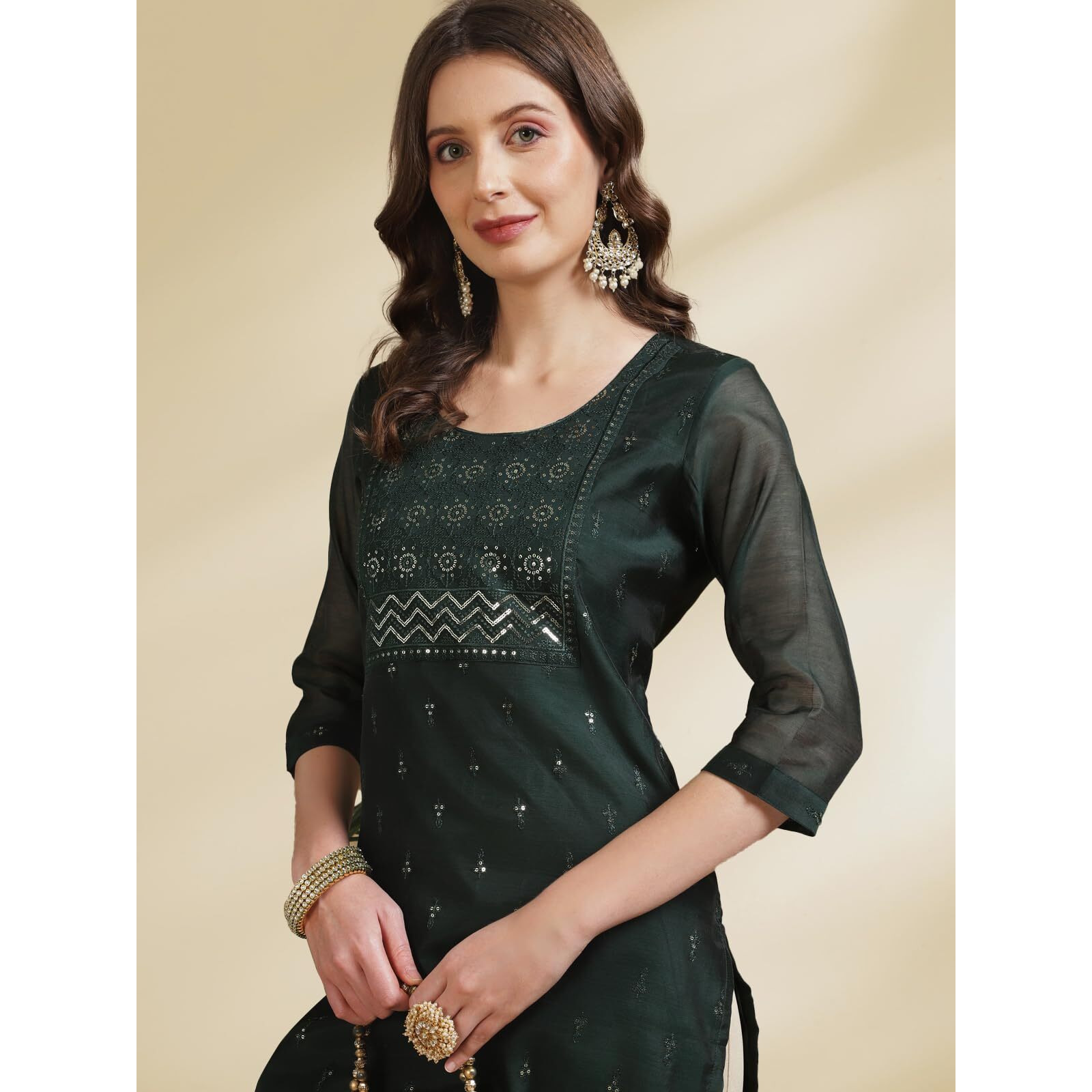 Rangita Green Chanderi Calf Length Embroidered Straight Kurti For Women | Kurta For Women_3Xl