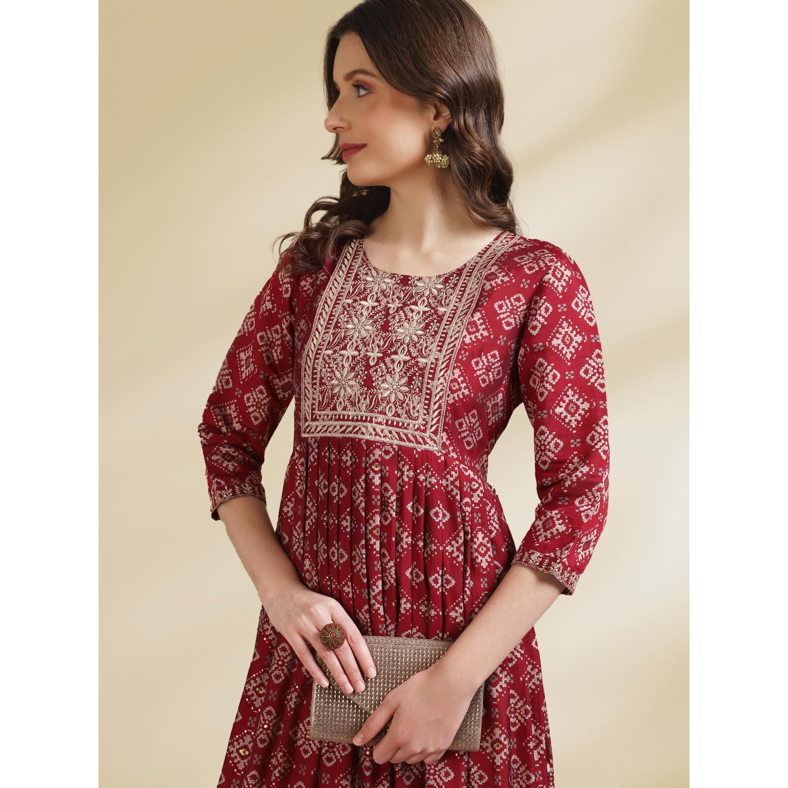 Rangita Women's Chanderi Regular Kurta (664174837367_Maroon_Xl)