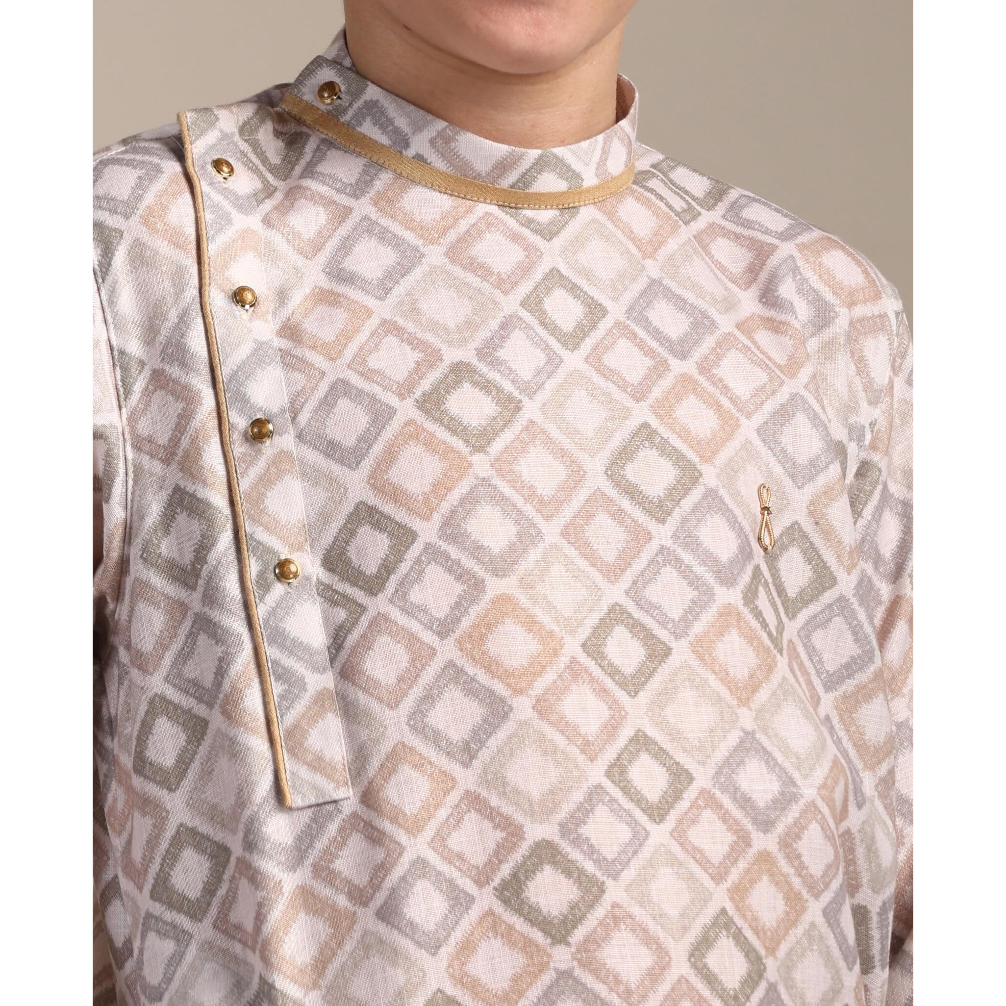 Manyavar Boys Beige Blended Cotton Kurta Pyjama Set(8-10 Years)