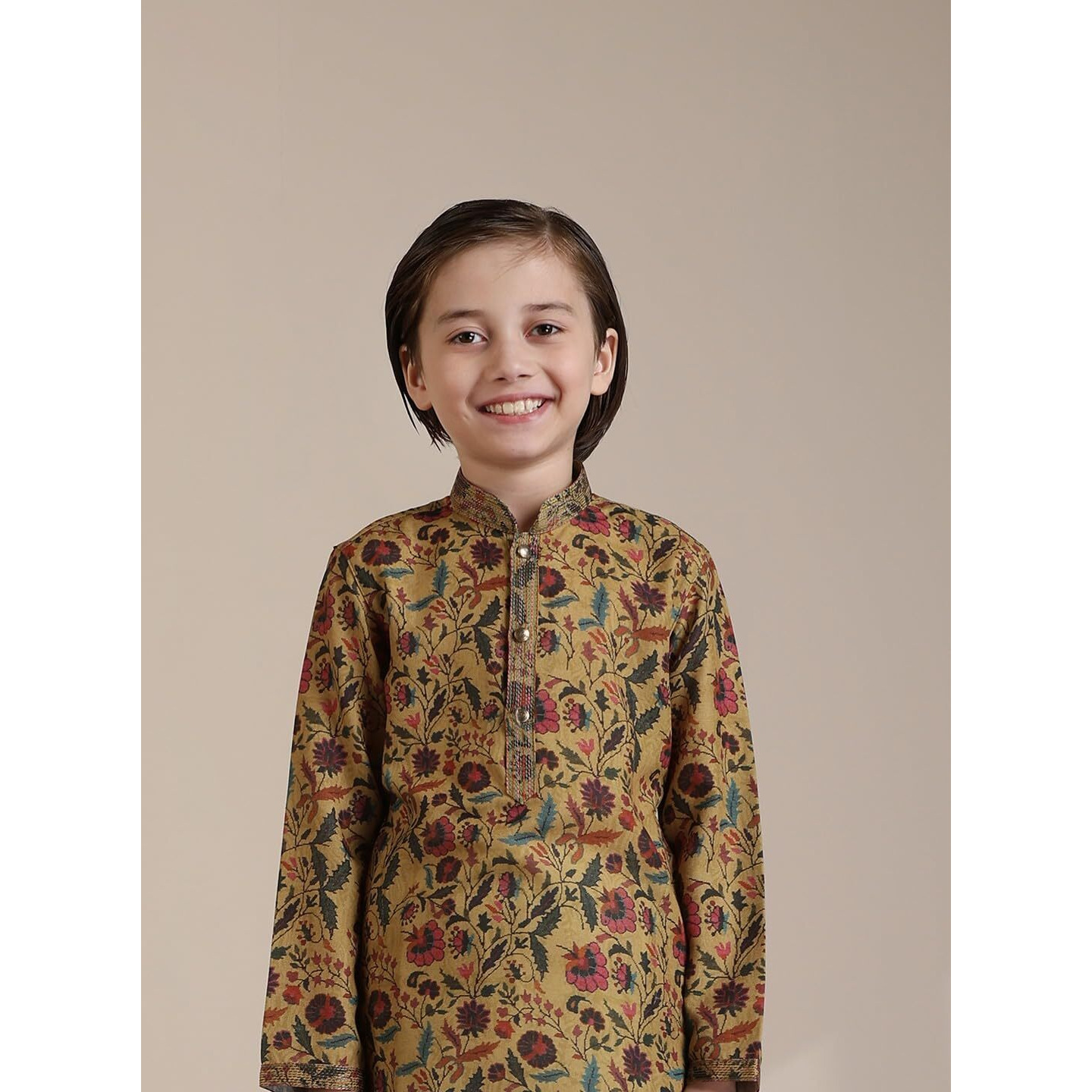 Manyavar Blended Viscose Digital Print|Embroidery Kurta Pyjama Set For Child(10-12 Years)