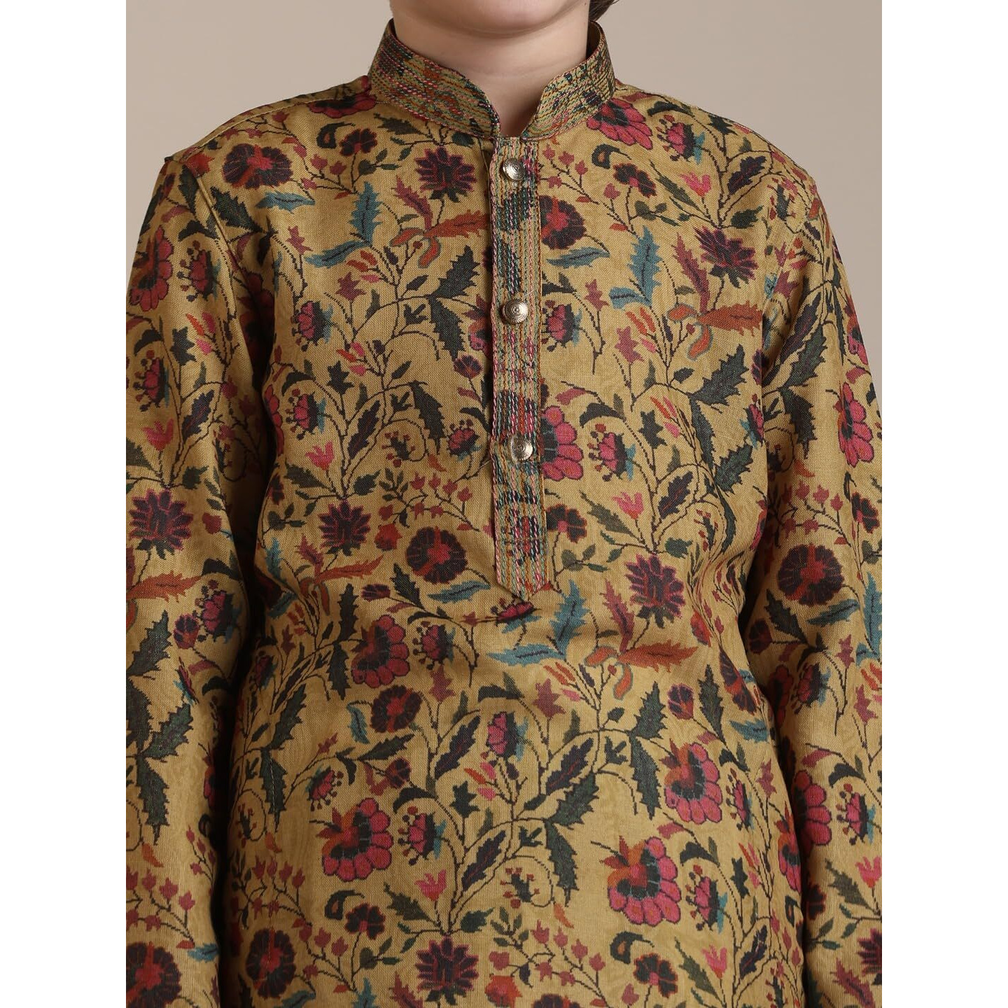 Manyavar Blended Viscose Digital Print|Embroidery Kurta Pyjama Set For Child(10-12 Years)