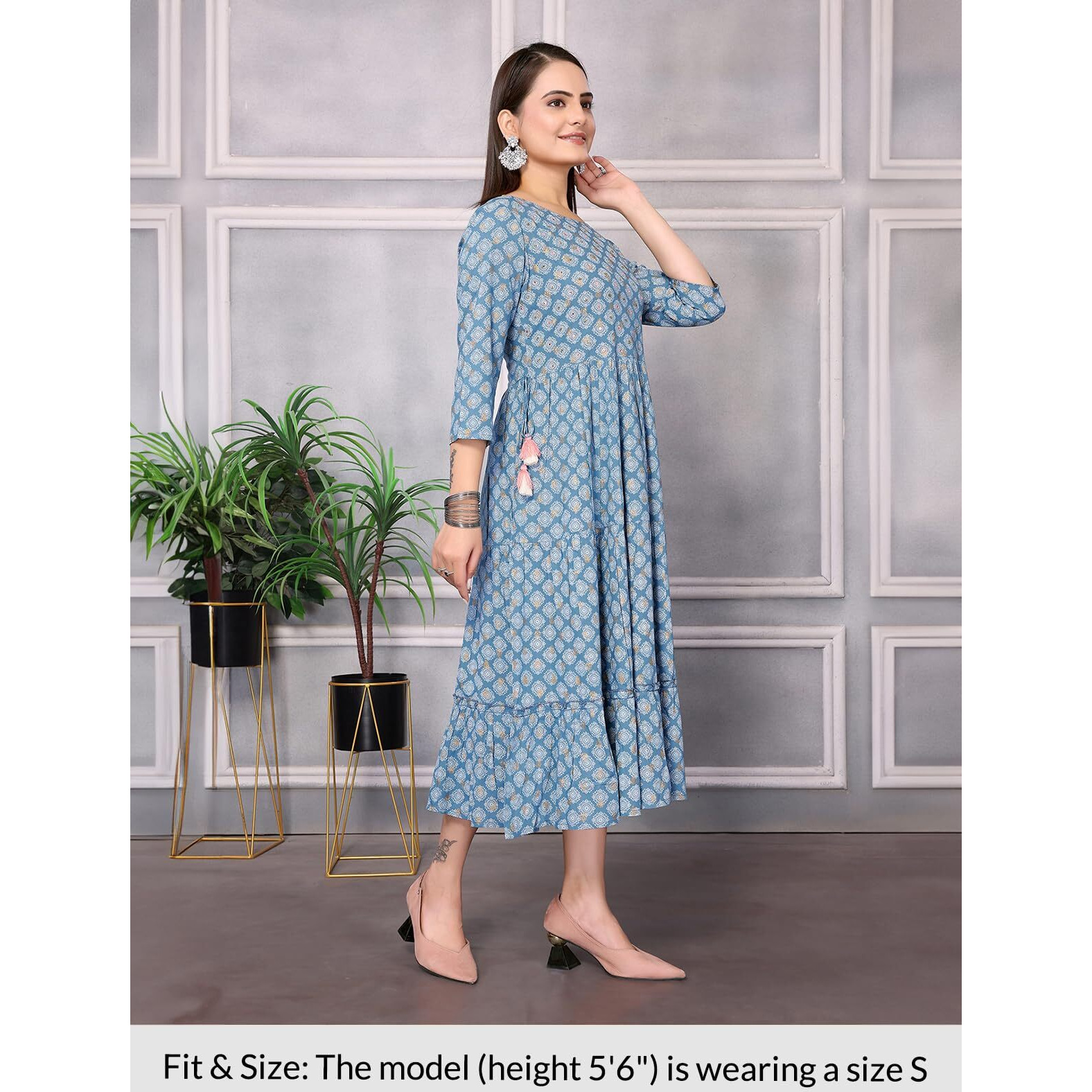 Rangita Light Blue Rayon Calf Length Embellished Anarkali Kurti For Women | Kurta For Women_M