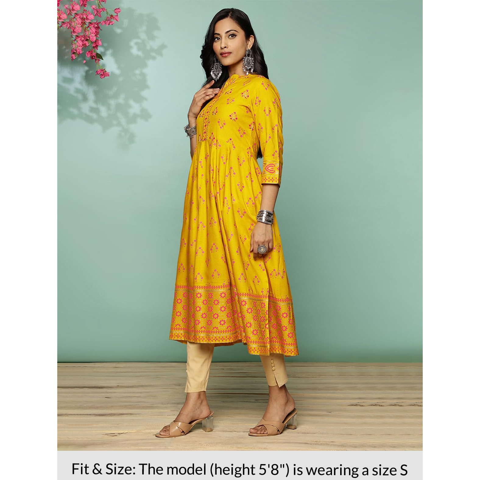 Rangita Yellow Rayon Calf Length Embellished Anarkali Kurti For Women | Kurta For Women_M