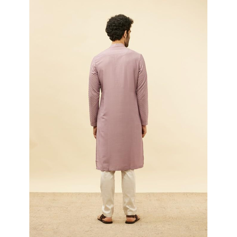 Manyavar Mens Purple Art Silk Self Design Kurta Pyjama Set
