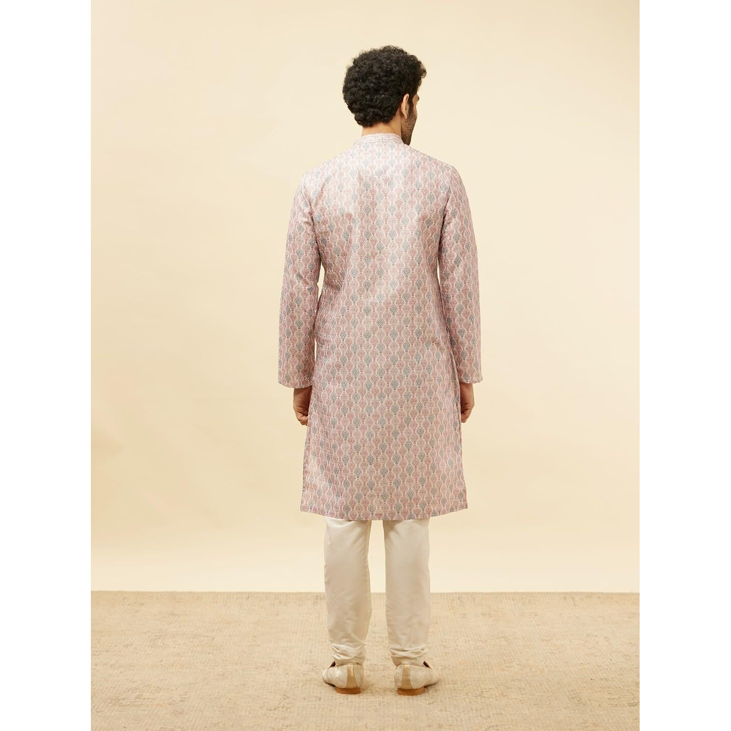 Manyavar Mens Pink Art Silk Printed Kurta Pyjama Set