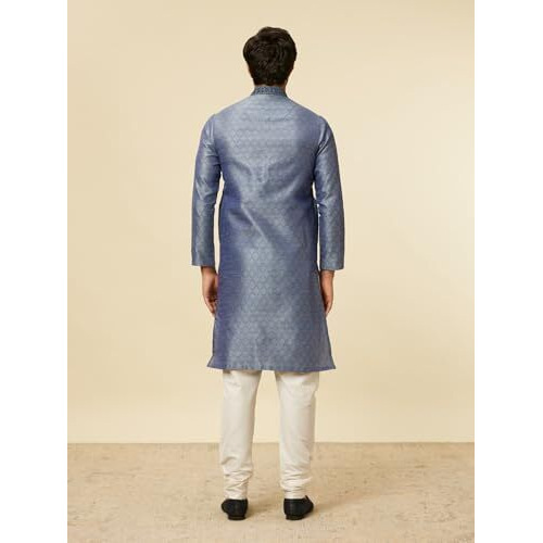 Manyavar Blue Art Silk Embroidery |Stone Work Kurta Pyjama Set