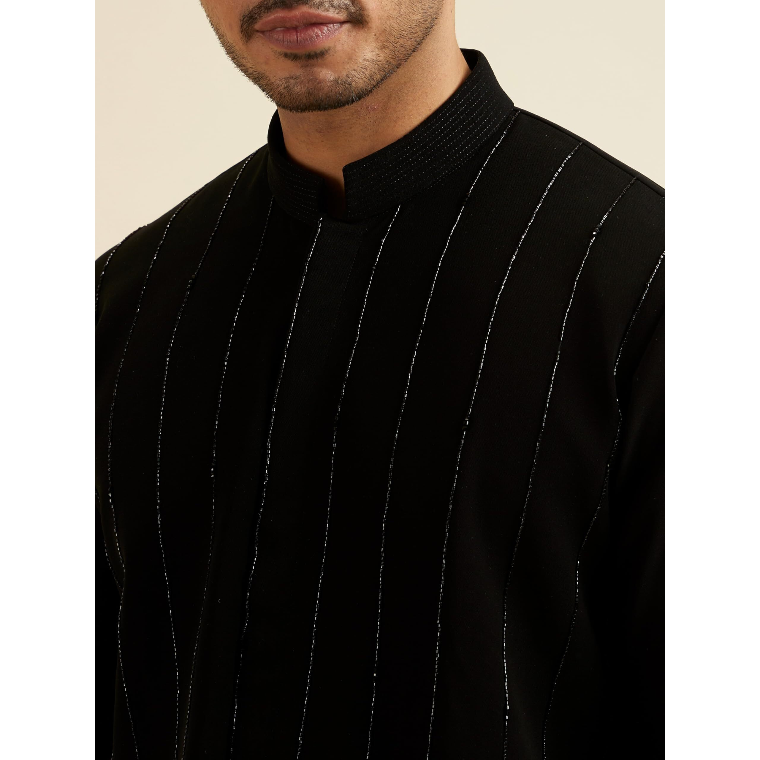 Manyavar Men's Rayon Blend Hand Embroidered Long Kurta (Black,M)