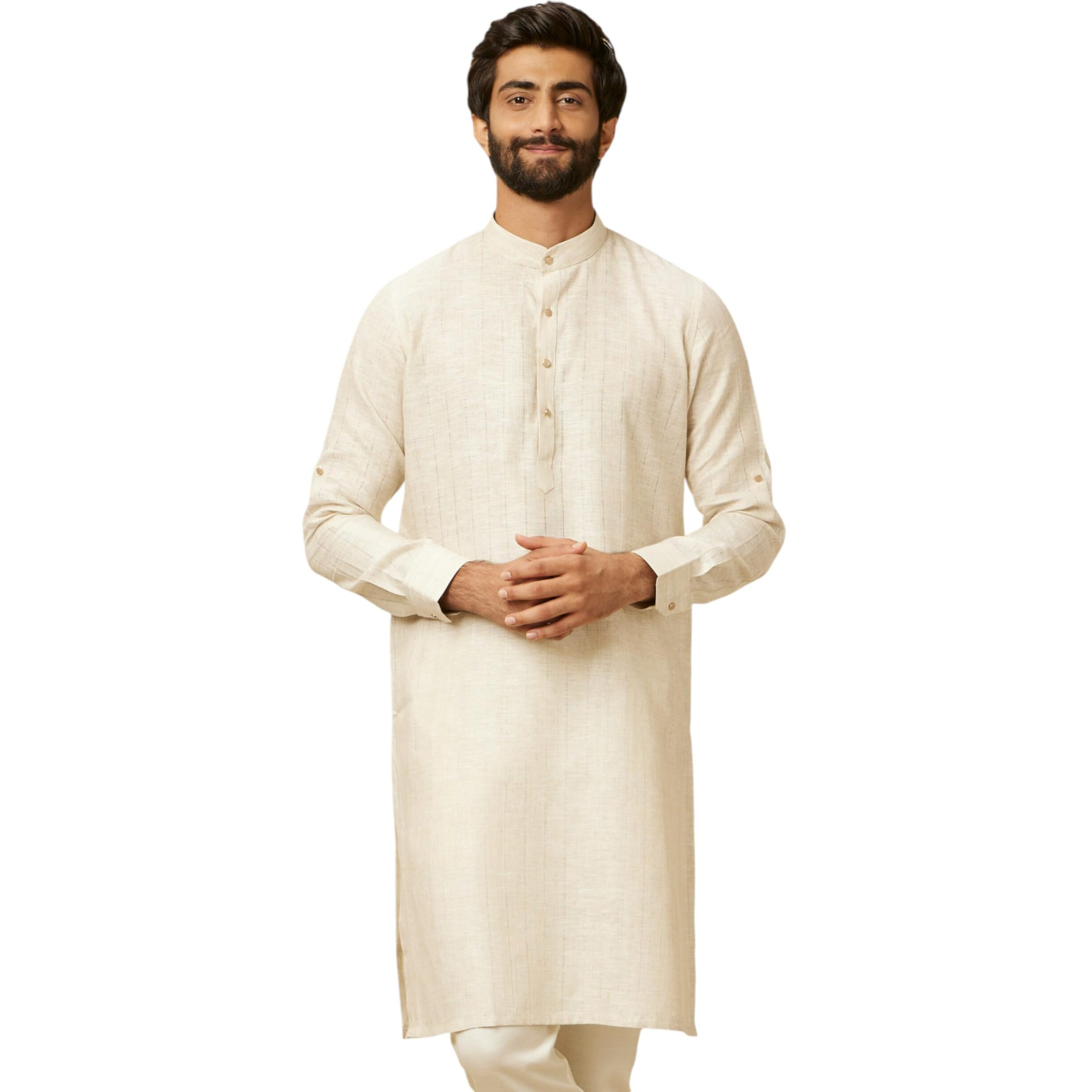 Manyavar Men's Ivory White Self Patterned Kurta (Xl)