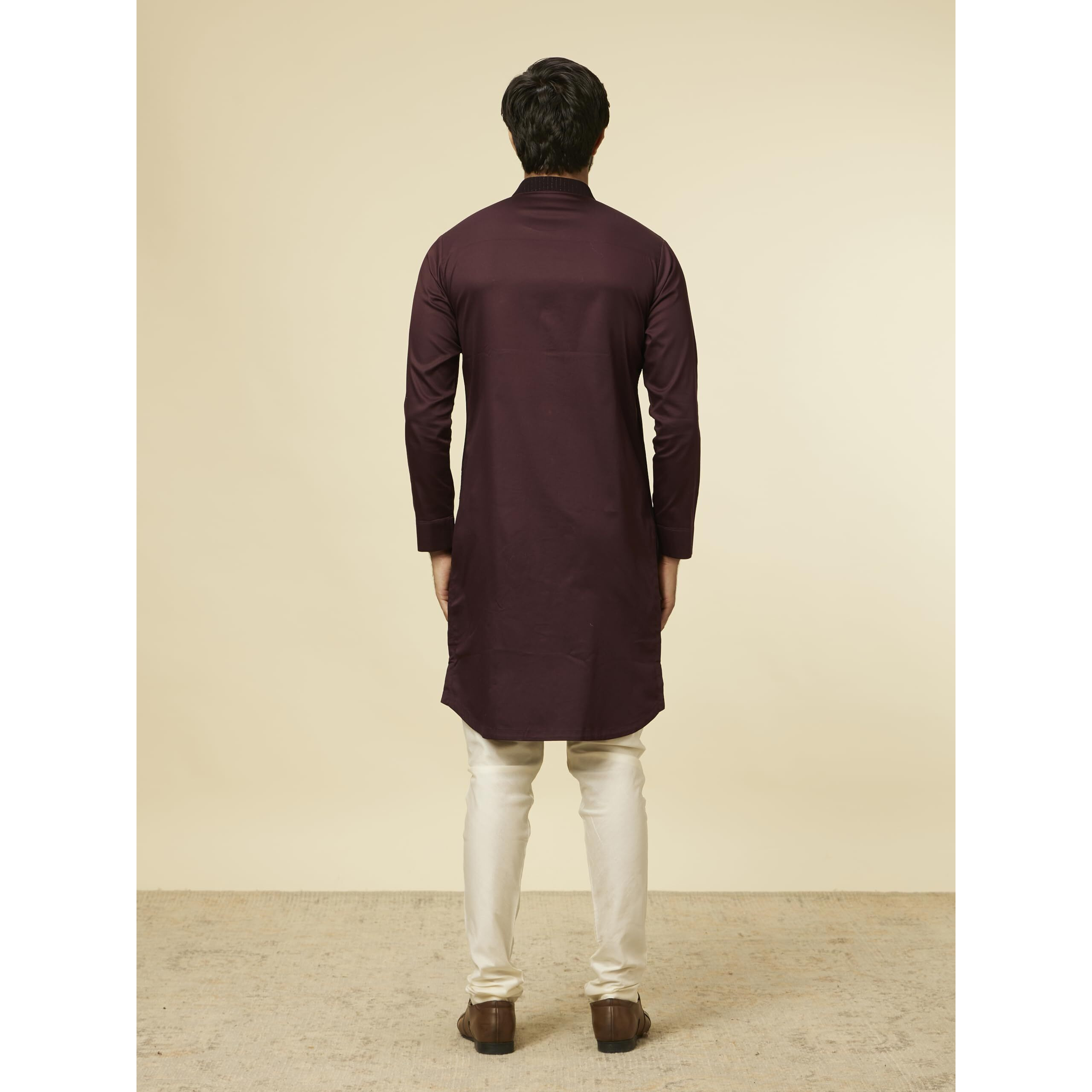 Manyavar Men's Wine Striped Patterned Kurta (Xl)