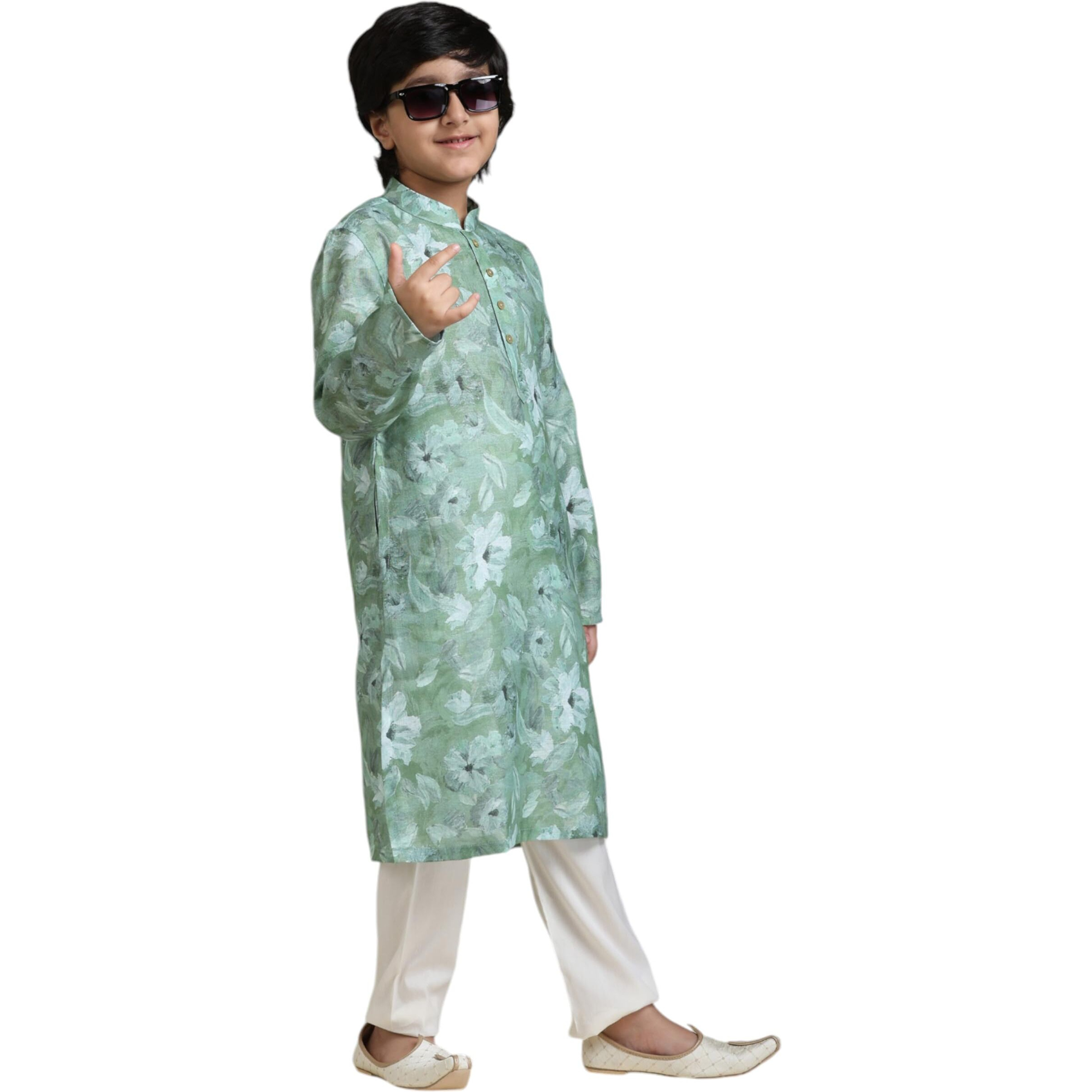 Manyavar Boys Viscose Blend Printed Kurta Pyjama Set (2Pcs)(3-4 Years)