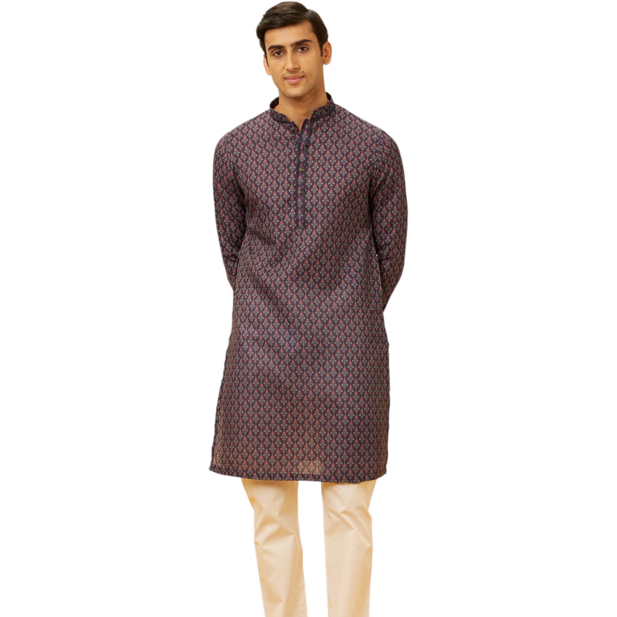 Manyavar Men's Blue Art Silk Kurta Pyjama Set (L)