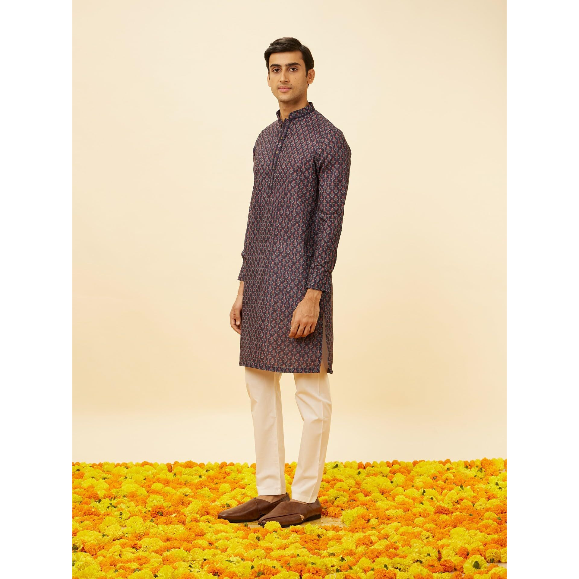 Manyavar Men's Blue Art Silk Kurta Pyjama Set (L)